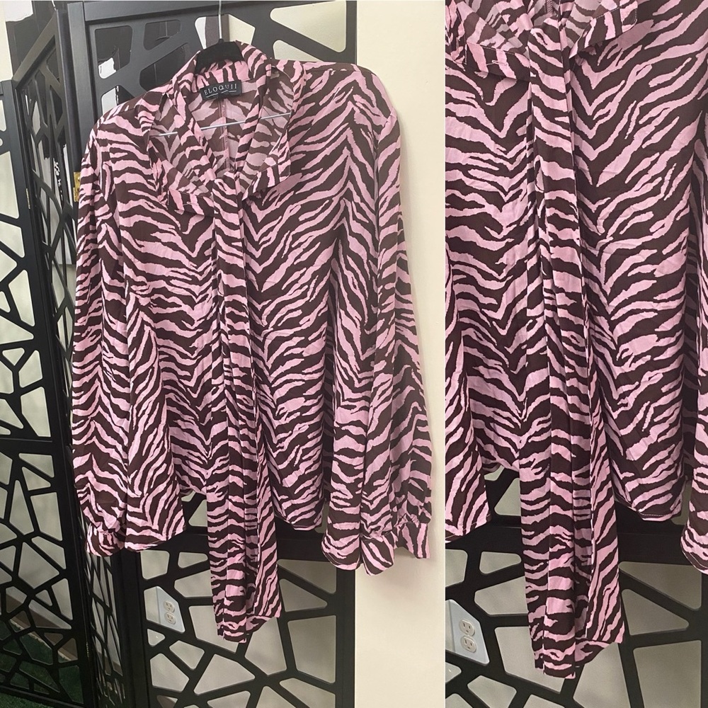 Eloquii Pink and Black Zebra Print Blouse